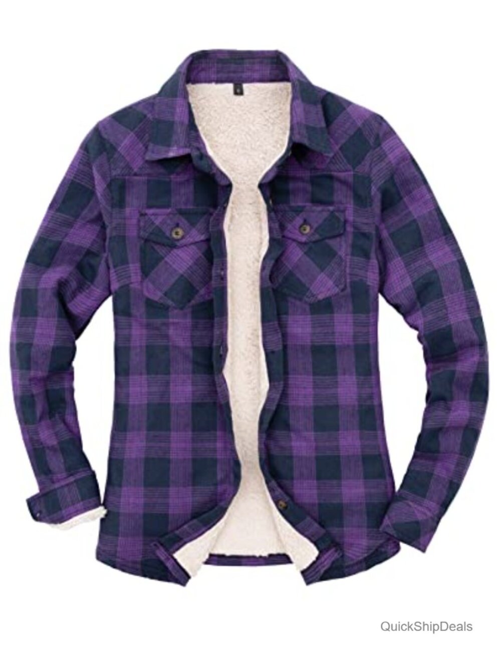 Women's Sherpa Fleece Lined Flannel Shirt Jacket with Pockets